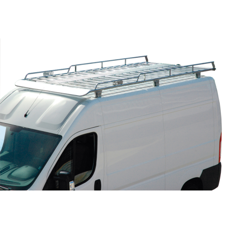 Roof rack in galvanised, welded steel (with roller, spoiler, platform) and rear ladder on right door